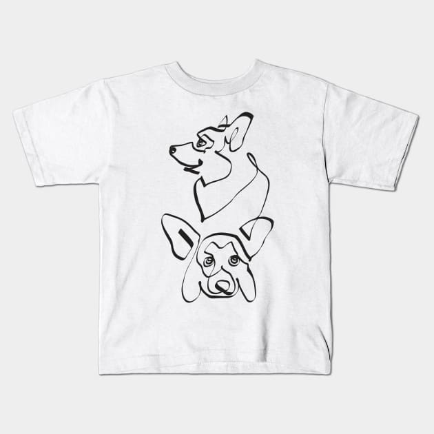 Abstract line Corgi Kids T-Shirt by huebucket